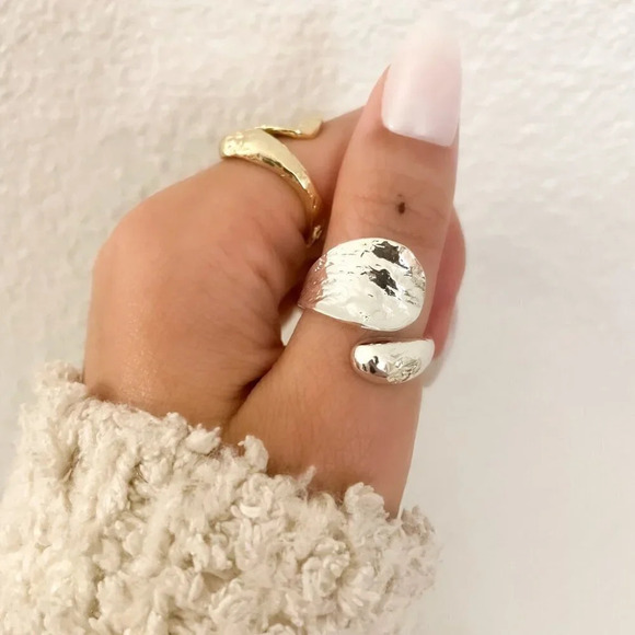 925 Sterling Silver Hammered Ring Chunky Wrap Ring Statement Ring Boho Ring - Picture 8 of 9